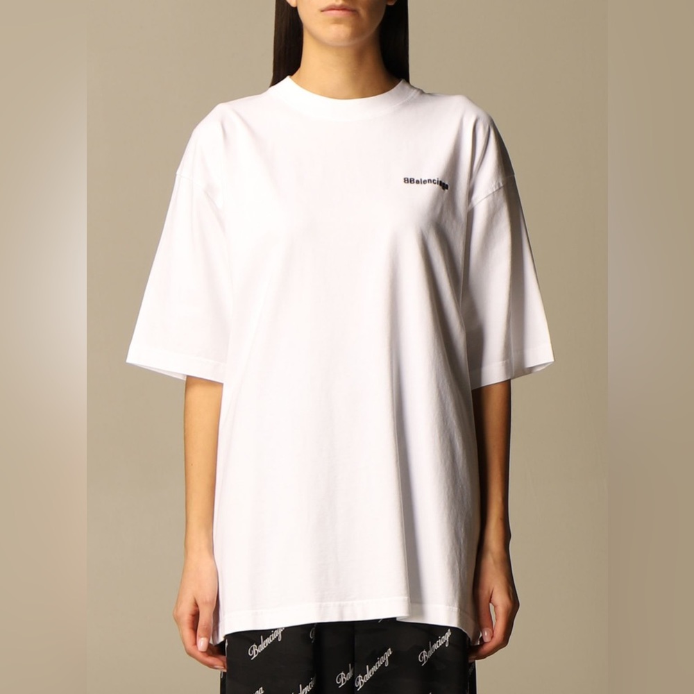 EUC Unisex Balenciaga BB Logo Embroidered Oversized Jersey Tee 100% Cotton White - Picture 1 of 13
